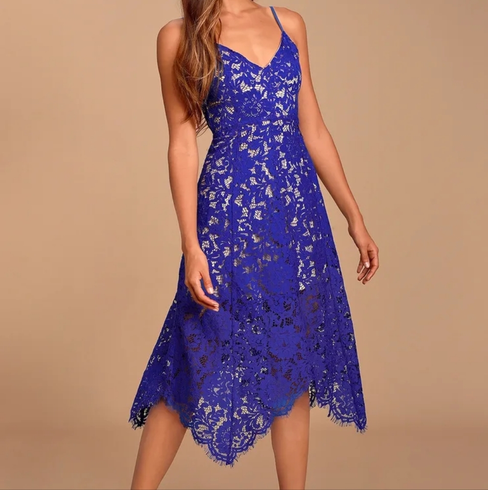 Lulu's One Wish Royal Blue Eyelash Lace Midi Dress Size XL